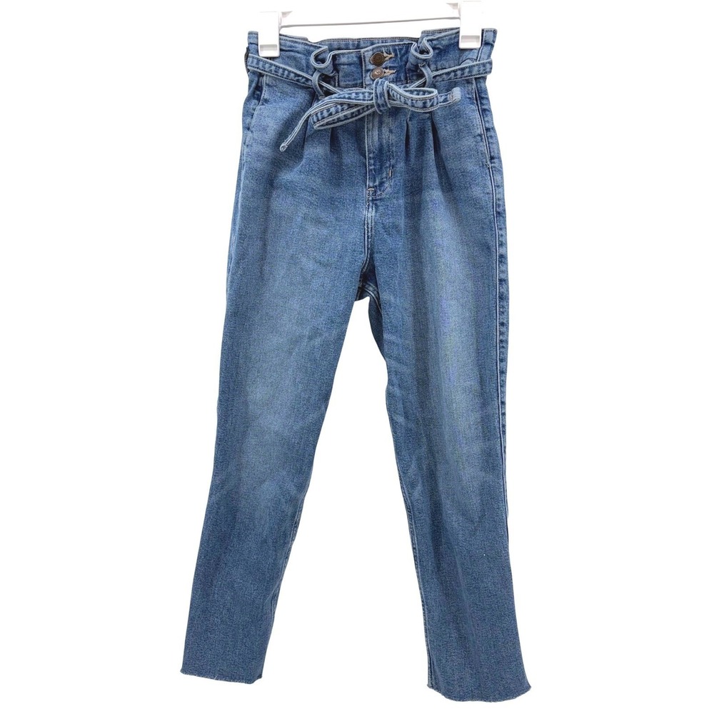 Hollister Curvy Mom Jeans 5R 27x27 Ultra High Rise Boho Stretch Blue Belted Y2K